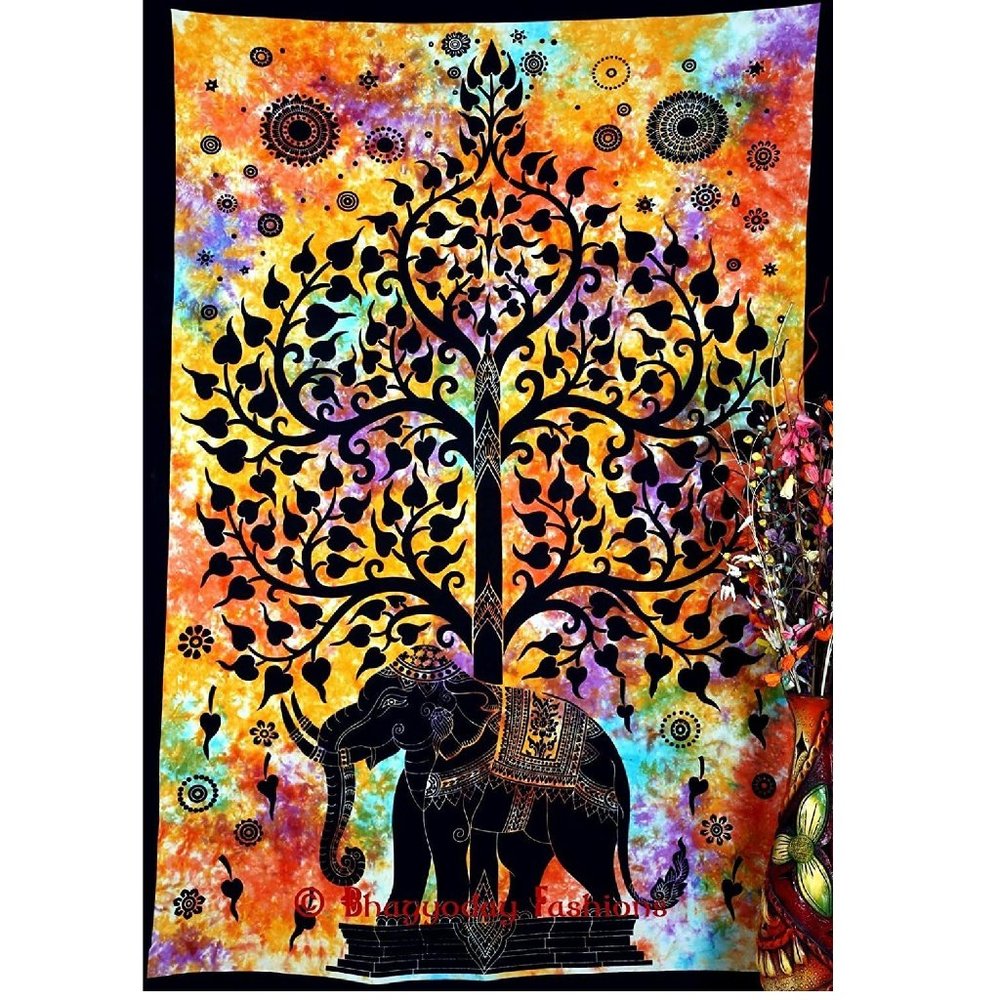 Gorgeous Tie-Dye Effect Elephant Bohemian Tree of Life Boho Tapestry Hanging NEW